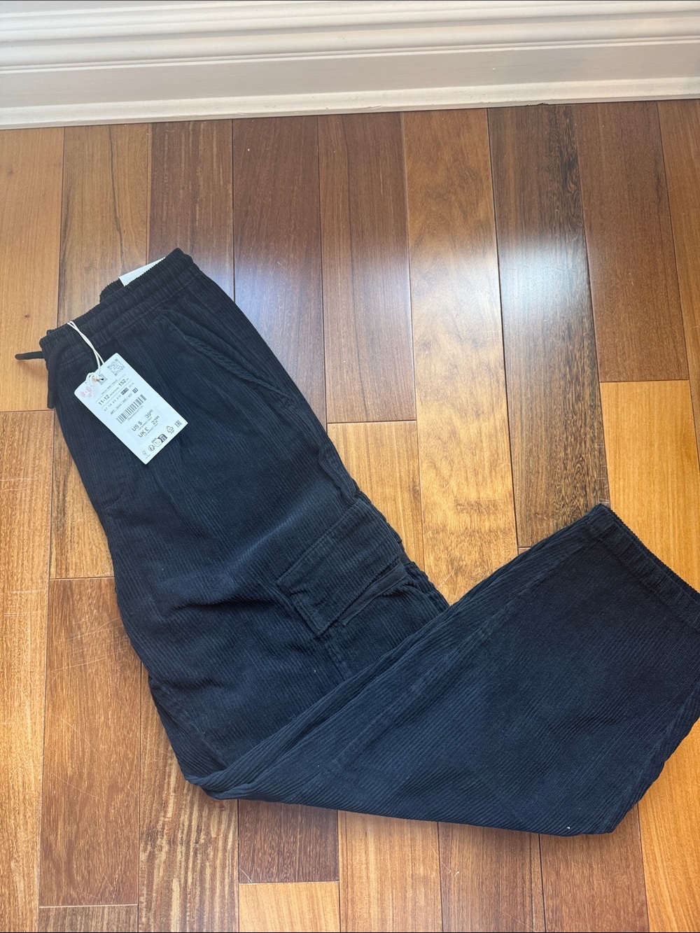 Zara Boys Black Corduroy Cargo Pants
